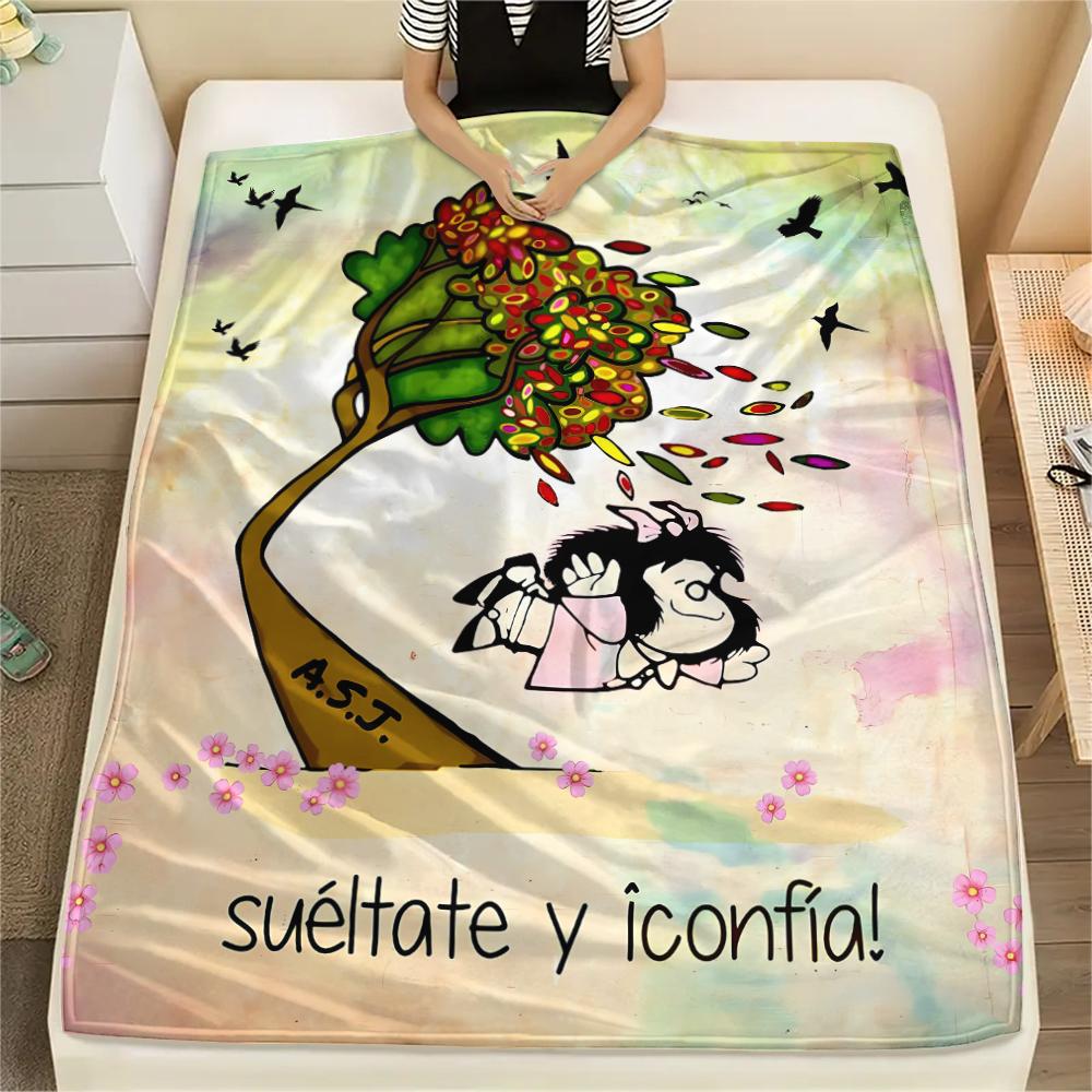1pz Coperta in Flanella con Stampa Mafalda, Alta Qualità per Tutte le Stagioni, Arredamento per la Casa, Calore e Comfort, Perfetta per Regali di Natale