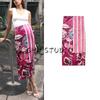 Spring Women Clothes French Style Back Slit Print Silk Satin Texture High Waist Straight Midi Skirt 3666068