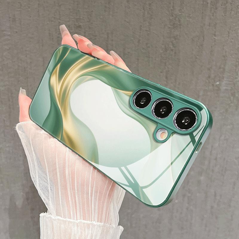 Minimalist Green Textured Pattern Glass Phone Case Suitable for Galaxy S26 S25 S24 S23 Ultra S22 Ultra S20 Ultra 56 A72 A73