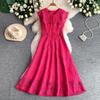 Elegant Lace Hollow Out Long Dresses Women's Holiday Short Sleeve Cape Embroidery Evening Party Summer Dress
