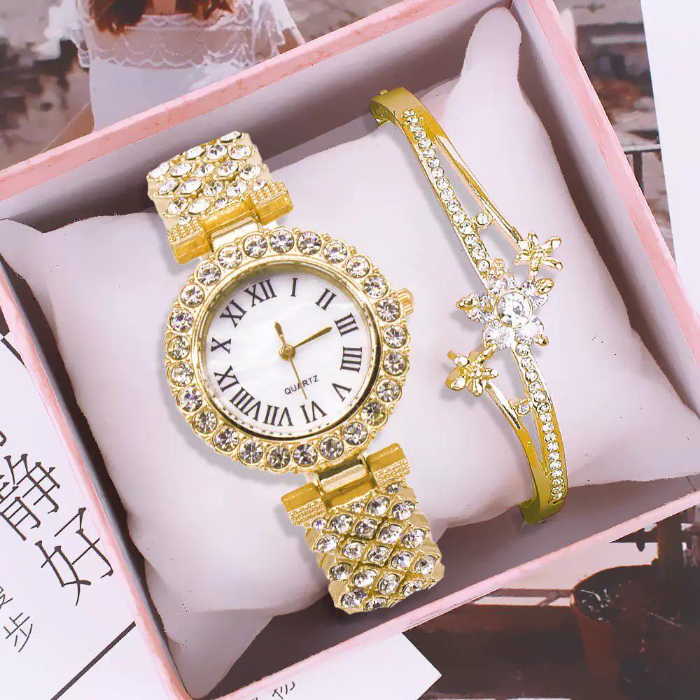 Mom Mother's Day gift light luxury diamond-encrusted watch bracelet set gift box 2026 new fashion luxury women's watch