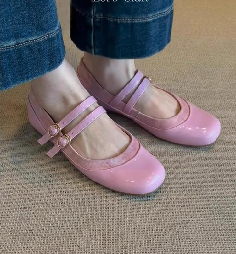 

Версия из мягкой кожи~ Мягкая кожа на плоской подошве, французский темперамент, тупой носок, ремешок с пряжкой, туфли Мэри Джейн, женские ретро туфли-балетки с мелким вырезом 40