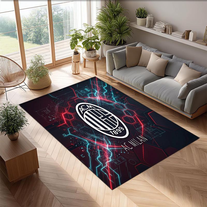 Tappeto in Flanella Stampato AC Milan Antiscivolo Morbido Poliestere Tappeto per Pavimento Tappetino Decorativo da Interno per Camera da Letto Soggiorno Divano Sala Giochi Decorazione Casa