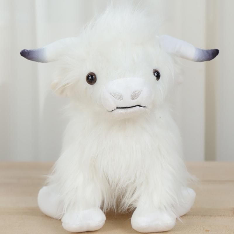 1 Piece Soft Stuffed Highland Cow Cattlle Plushie Toys 28Cm Simulation Kyloe Cream Highland Cow Animal Plush Doll Gift For Kids