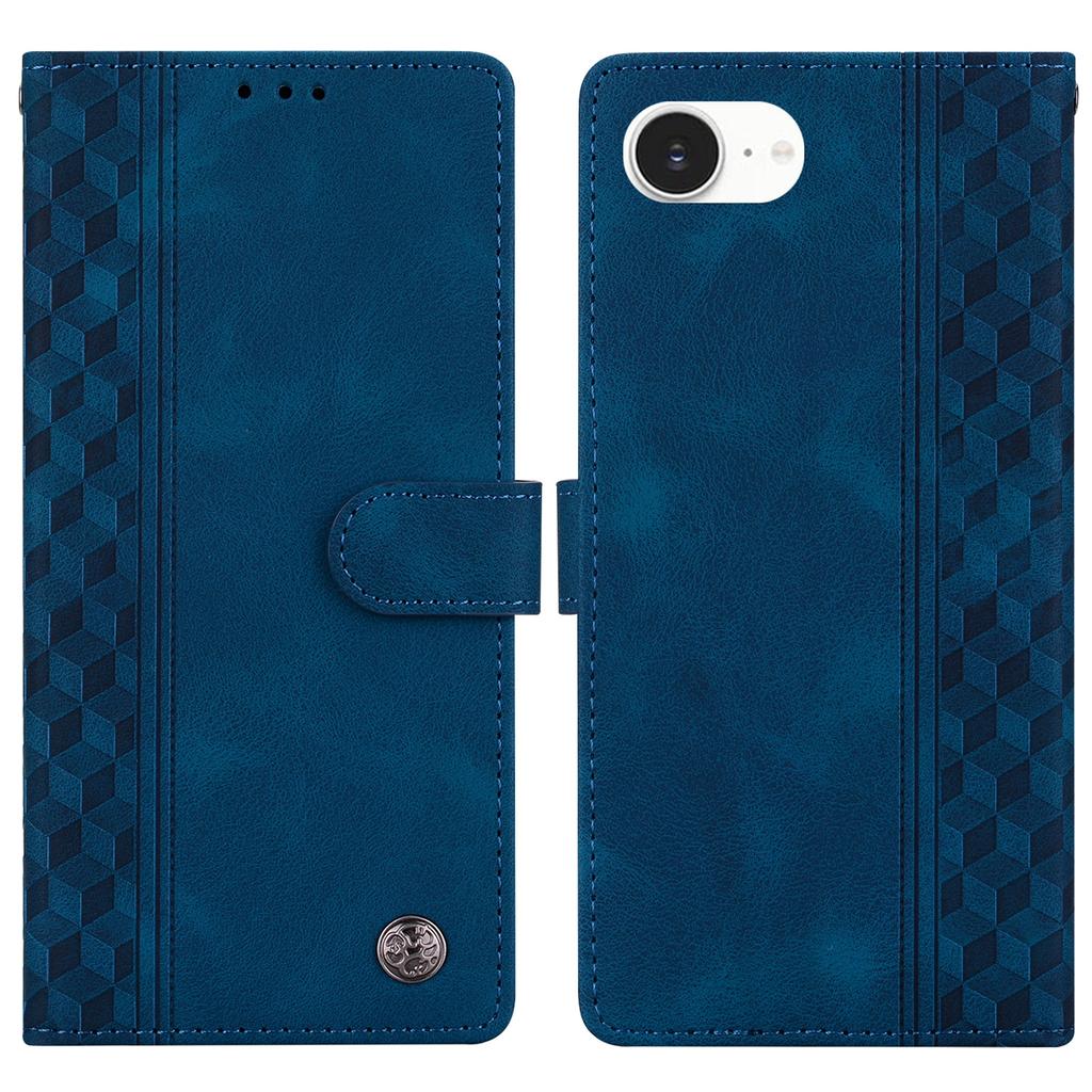 For iPhone 16e Leather Case Imprinted Checkered Pattern Wallet Stand Flip Phone Cover