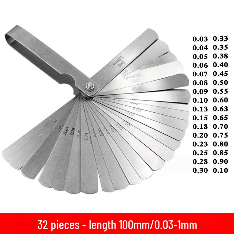 0.02-1.0mm Stainless Steel Feeler Gauge Set, 0.05mm Precision, 17 Blades, 100mm Length