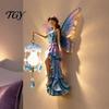 Romantic Bedroom Night Light Fairy Wall Light, Resin Elf Sculpture Lantern for Bedroom, 3D Elegant Entrance Hall Lighting Hanging Art Decor with Faux