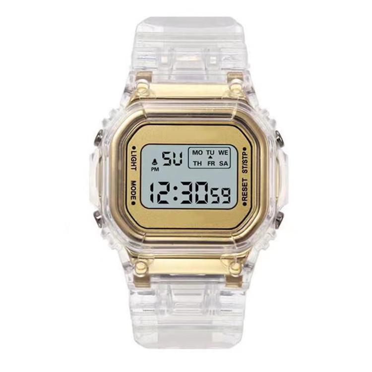 Waterproof Student Sport Digital Watch with Transparent Square Design and Luminous Alarm