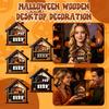 Wooden Halloween Desktop Decoration Haunted House Design with Tombstone and Pumpkin Display for Seasonal Home Accent Indoor Use