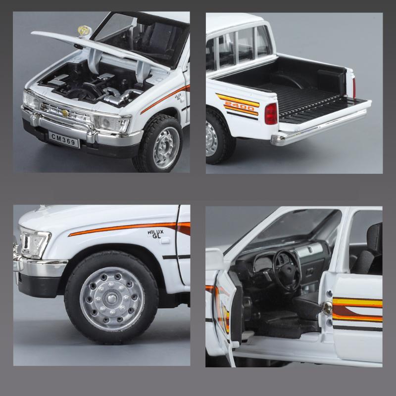 1/32 Scale TOYOTA Hilux Pickup Truck Toy Car Model Diecast Alloy Vehilce Miniature Pull Back Sound & Light Collection Gift Children