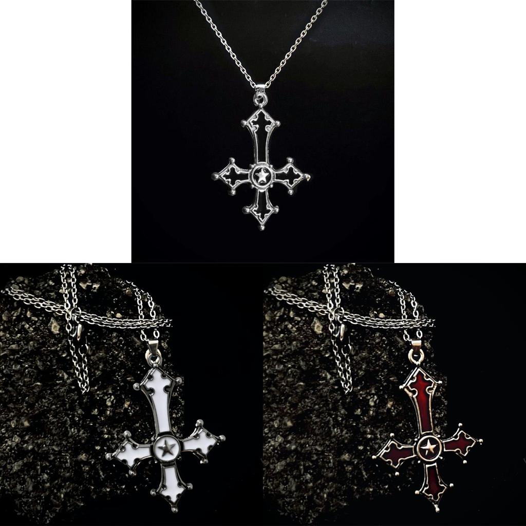 Gothic Cross Pendant Necklace For Women With Alloy Chain And Electroplated Finish