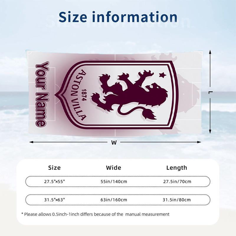 Beach Towel Custom Name Text, Quick Dry Large Towel For Beach HomeAston Villa