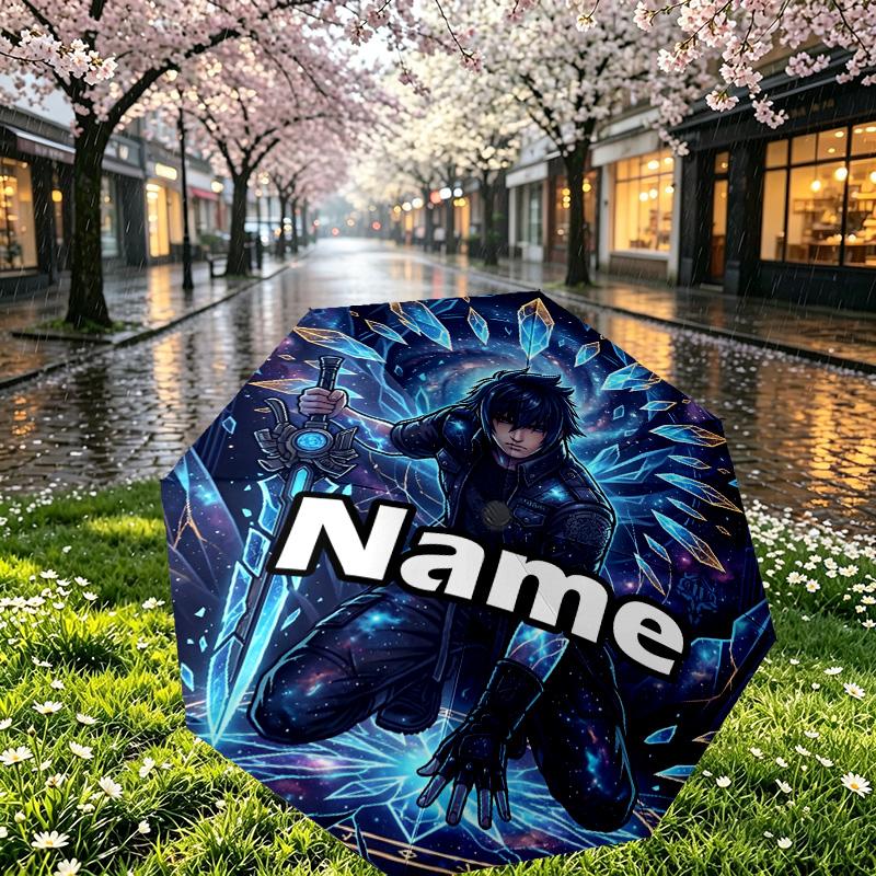 Custom Name Personalized Final Fantasy Print Umbrella, Auto Open Close, 8‑Rib Sturdy Frame, Commute Camping Hiking Use, Birthday Gift
