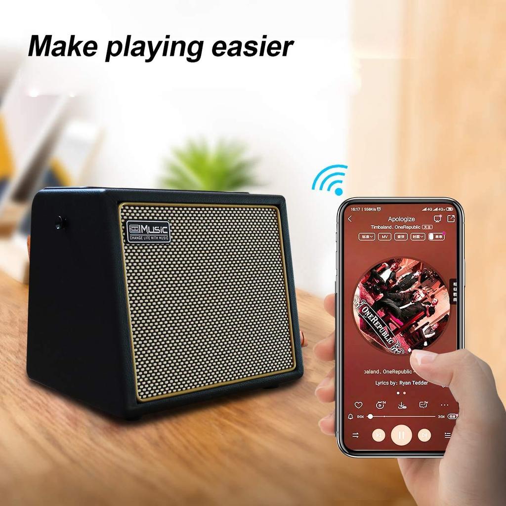 Coolmusic BP MINI Acoustic Guitar Rechargeable Portable Amplifier with BT Speaker and Mic Treble and Chorus Effects Amplifier, 30-Watt Input, Volume,