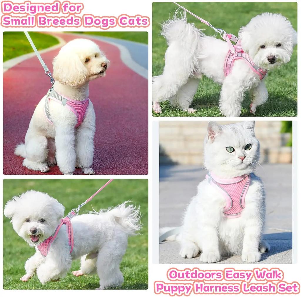Dog Harness Leash Set for Small Dogs Adjustable Puppy Cat Harness Vest French Bulldog Chihuahua Pug Outdoor Walking Lead Leash