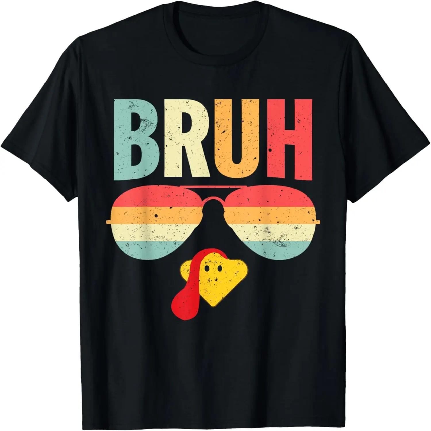 Bruh Turkey Face With Sunglasses Funny Thanksgiving For Boys T-Shirt S