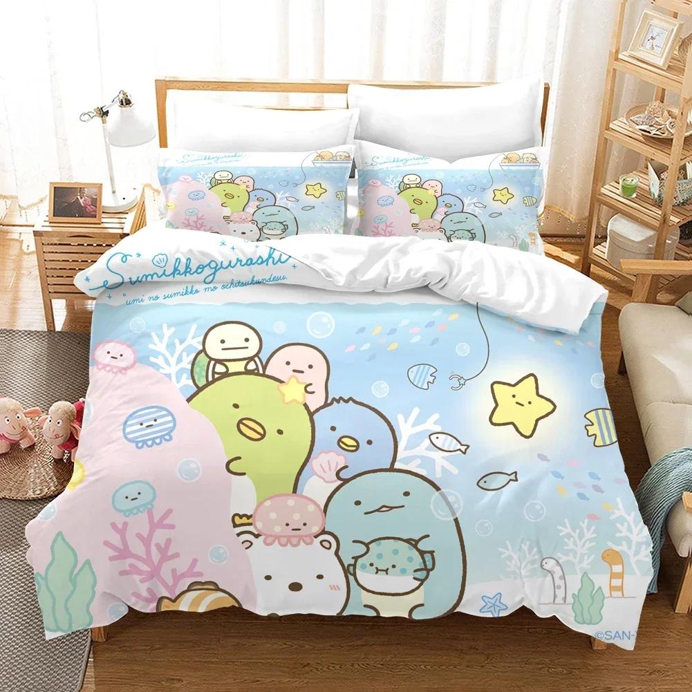 3D Potlač Sumikko Gurashi Vzor Pohodlný Prešívaný Prikrývka Poťah na Vankúš Súprava Posteľnej Bielizne Detská Izba Dekorácia Domáci Textil