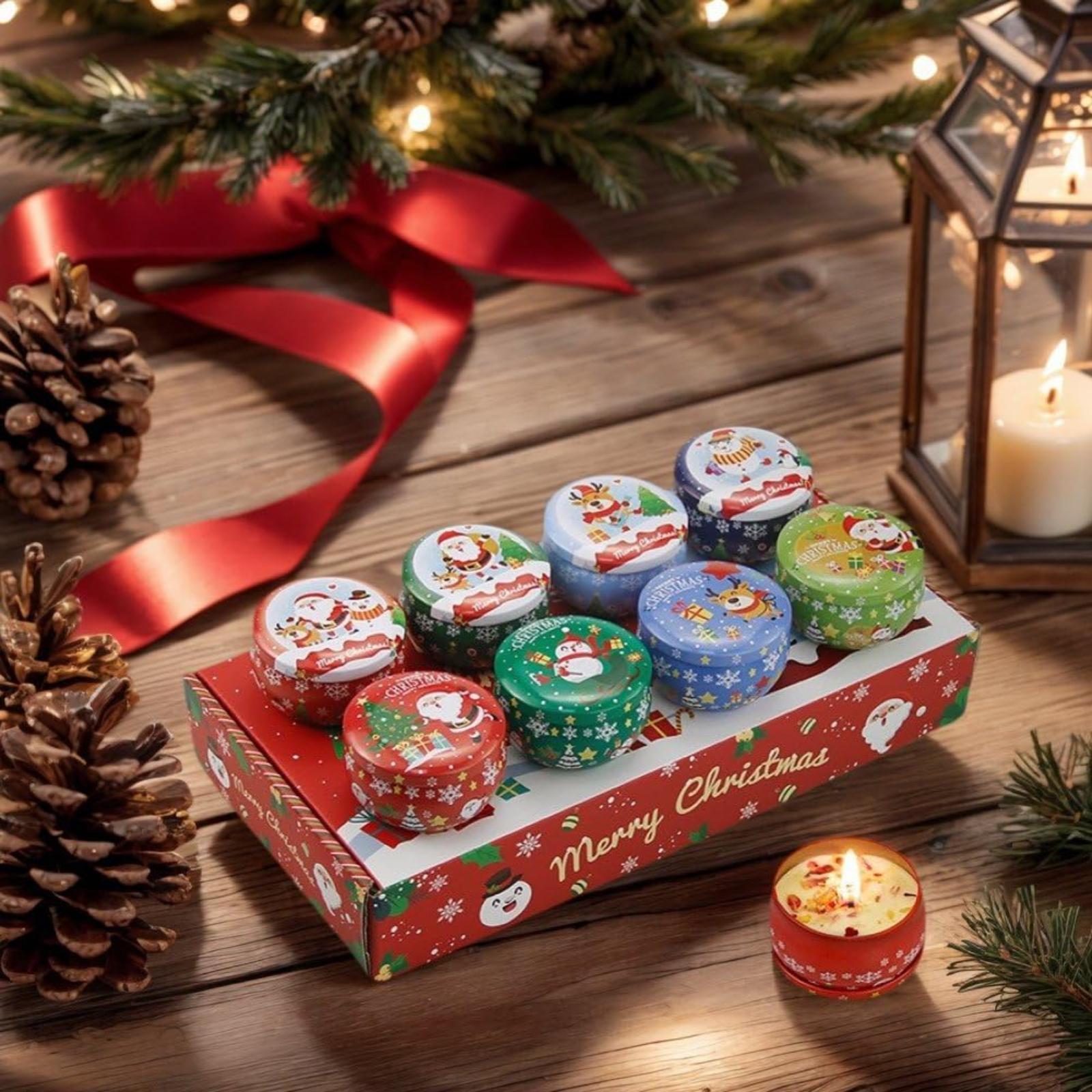 8pcs Christmas Aromatherapy Candles Santa Claus Snowmen Tin Cans Candle Indoor Christmas Home Decoration Festival Candle