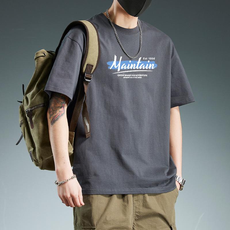 

Хлопковая новая футболка с коротким рукавом для мальчиков, модный брендовый топ, свободная и универсальная, красивая футболка с круглым вырезом и рукавом до локтя 3XL