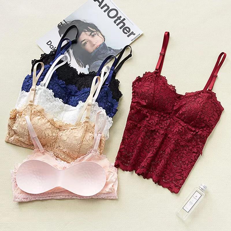 Lace Bra Tops Floral Lace Bralette Women Tanks Sexy Lingerie Non-wire Underwear Adjust Straps Camisoles Removable Pads Lingerie