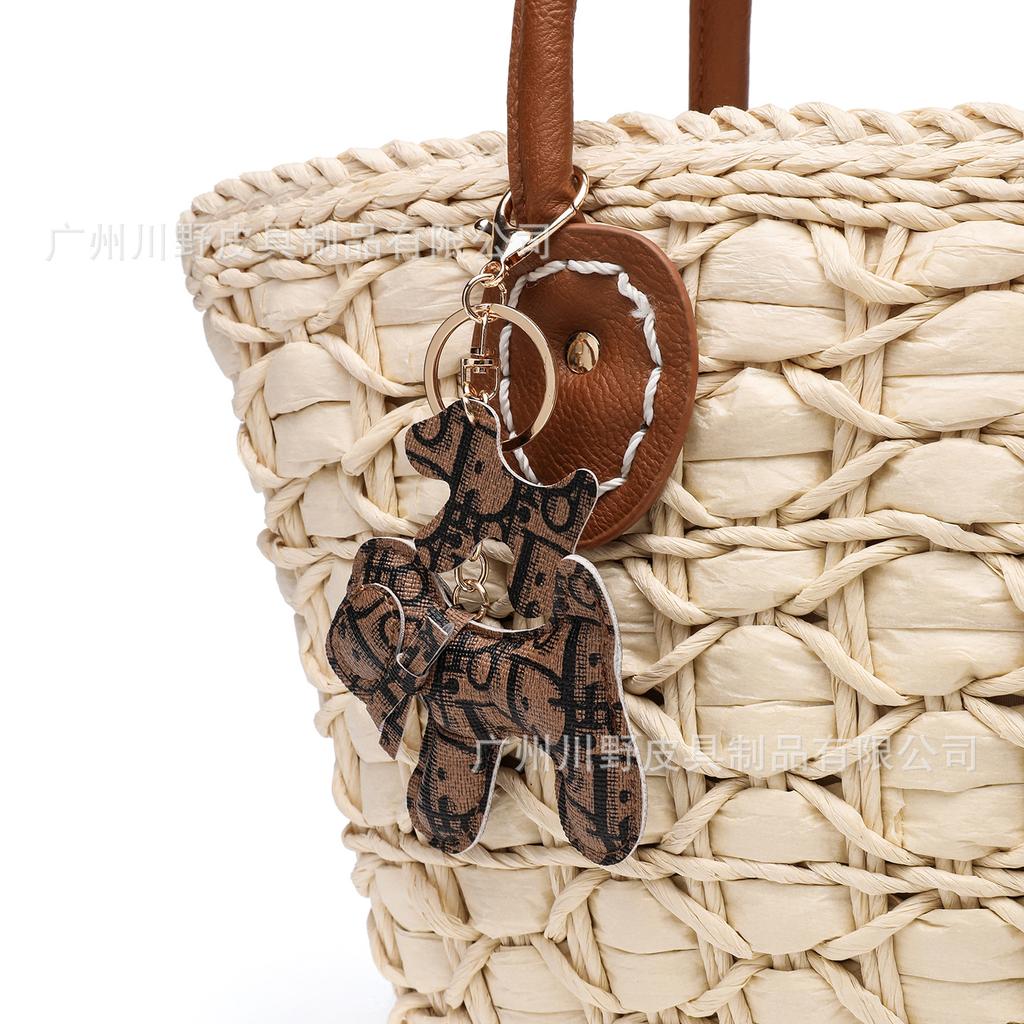 ins wind creative puppy keychain leather pendant PU leather cute dog keychain multi-color bag pendant