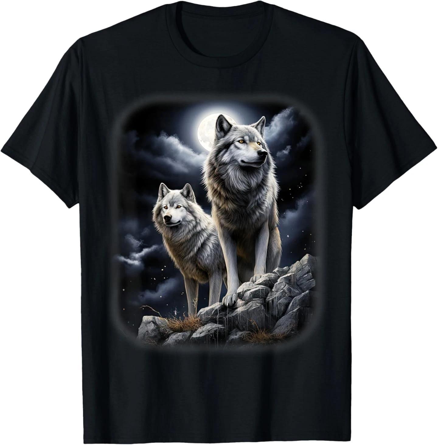

Gray Woves on Hill by Moon and Universe Fantasy Art Wildlife T-Shirt 2XL