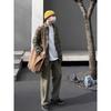 Unisex Retro Plaid Color Block Loose Long Sleeve Shirt with Raw Hem