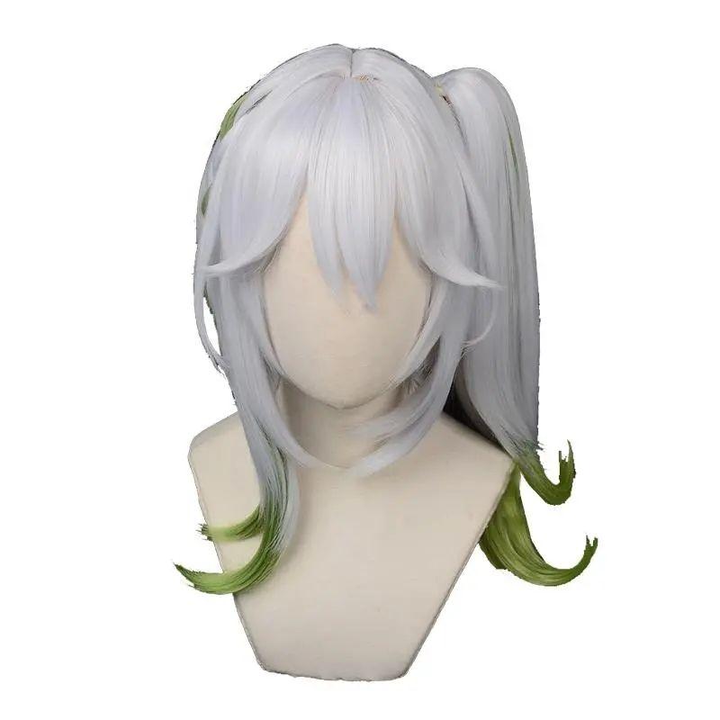 Cosplay Accessory - Shumi Grass Wig - Silver-white with Gradient To Light Green Ponytail Cosplay Wig
