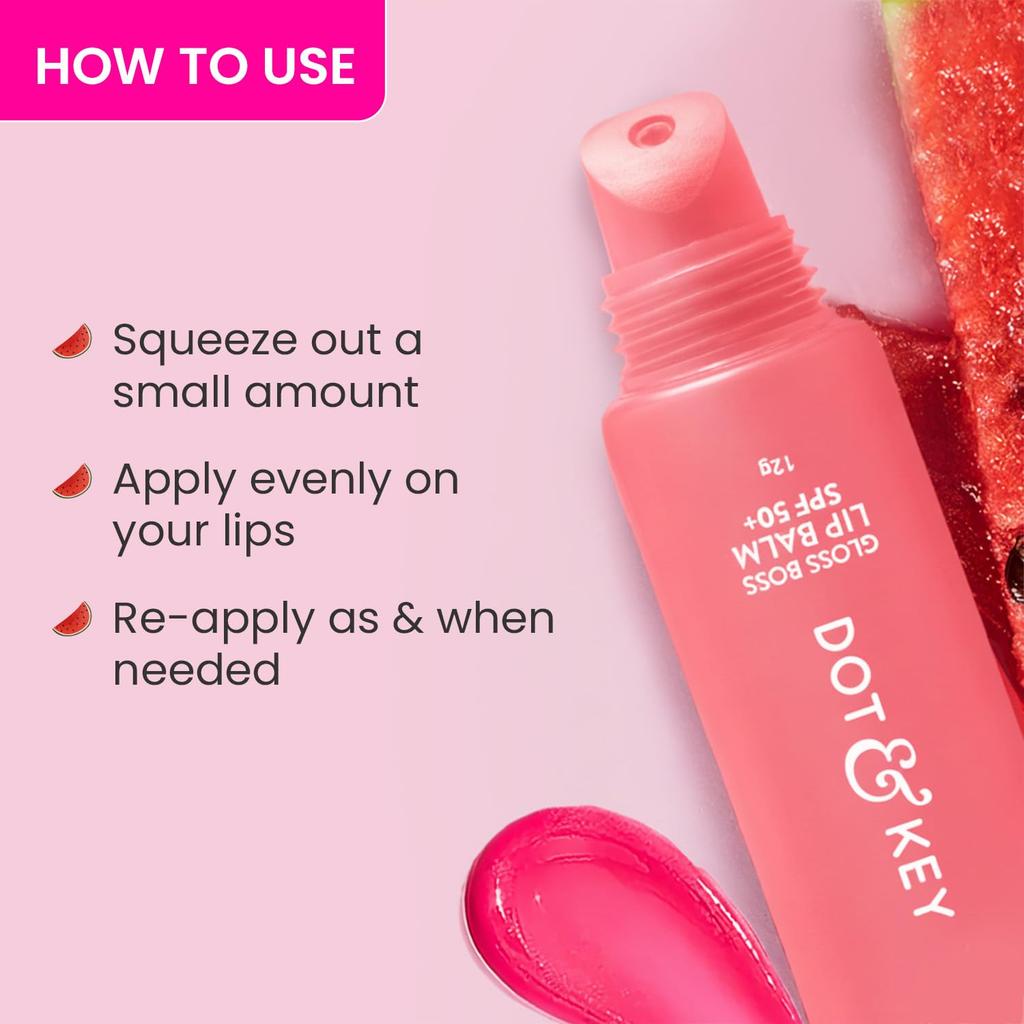 Dot & Key Gloss Boss Brightening Lip Balm SPF 50+ Cooling Glossy Finish For Dry Lips Watermelon 12 g Daily Use