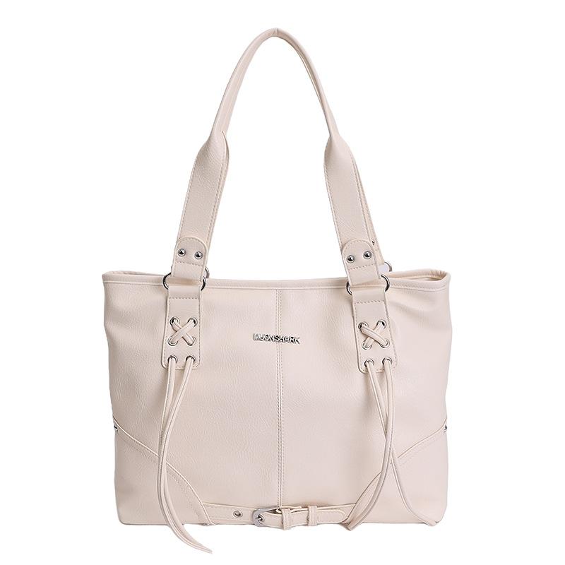 Large Capacity Faux Leather Tote Bag Fashion Shoulder Handbag with Buckle Detail белый