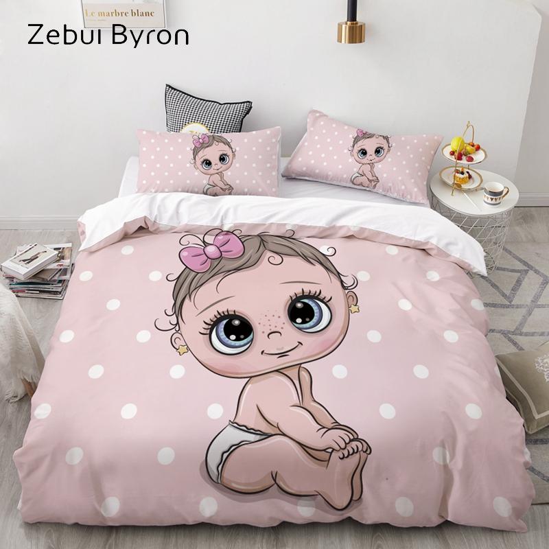 3D Kreslená ložní souprava pro děti/miminko/dítě/chlapce/dívku, růžový slon Sada povlaku na přikrývku Vlastní/Evropa/Queen, Sada povlaku na přikrývku/deku