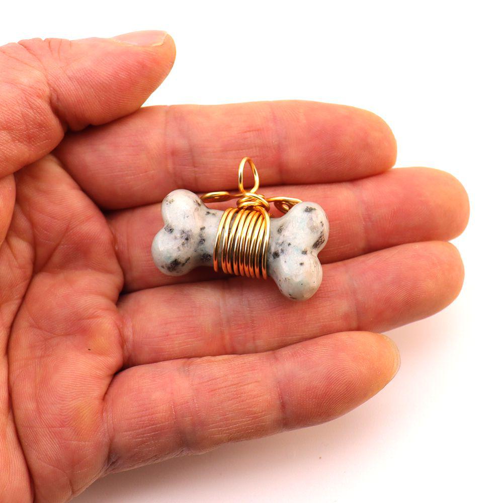 35mm Handmade Wrapped Wire Agate Amethyst Bone Necklace with Natural Crystal Stones (N729)