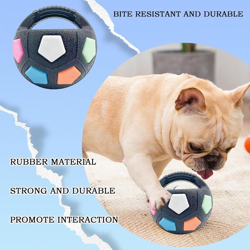 Dog Calming Ball W/ Handle Rubber Football Shape Pet Dog Toys Interactive Squeaky Pet Football for Large Medium Small Breeds