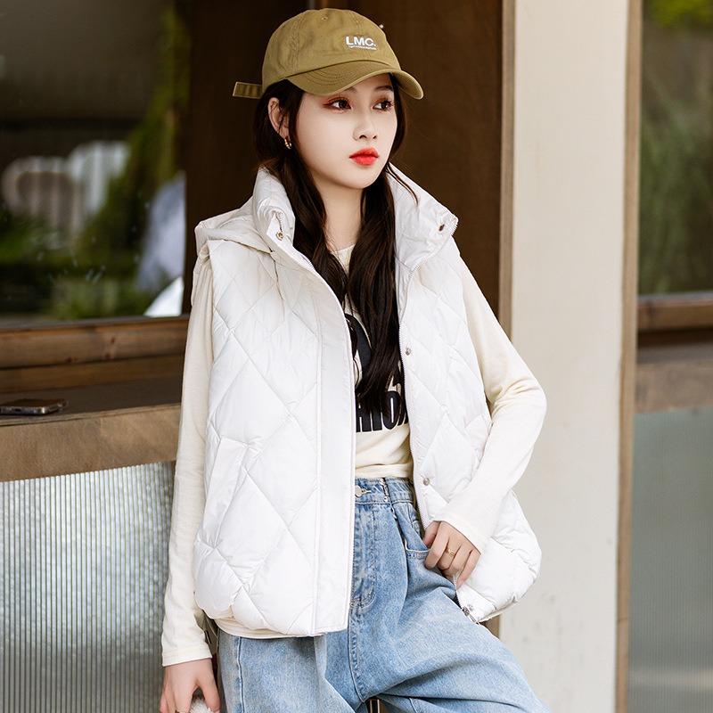 Jacket down cotton vest women's autumn and winter new temperament hooded cotton-padded vest short vest diamond