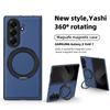 Für Samsung Galaxy Z Fold7 Fold6 Fold5 Fold4 Hülle Magsafe Magnetisch 360° Drehung Intelligenter Metallhalter Ständer Mattschwarze Lederhülle