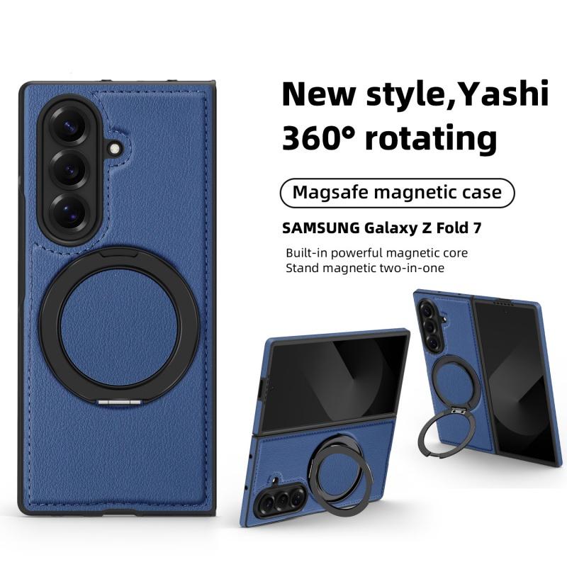 

Для Samsung Galaxy Z Fold7 Fold6 Fold5 Fold4 Чехол Магнитный Magsafe 360° Вращающийся Умный Металлический Держатель Подставка Матовая Кожаная Крышка Artificial leather&Galaxy Z Fold7
