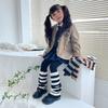 1 Pair Kids Striped Leg Warmers Warm Knitting Knee High Socks Stylish Socks Sleeve Winter Essential Clothing Accessories