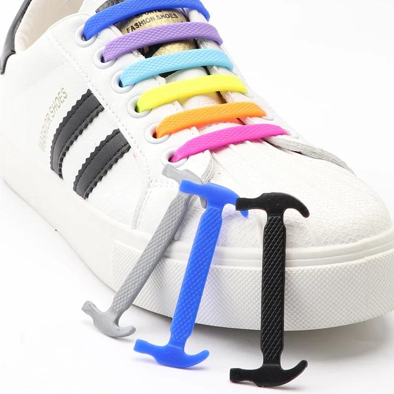 12Pcs/Set Elastic Silicone Shoelaces Practical Fashionable for Men Women Lazy Hammer Type Shoe Laces Sneakers No Tie Shoelaces