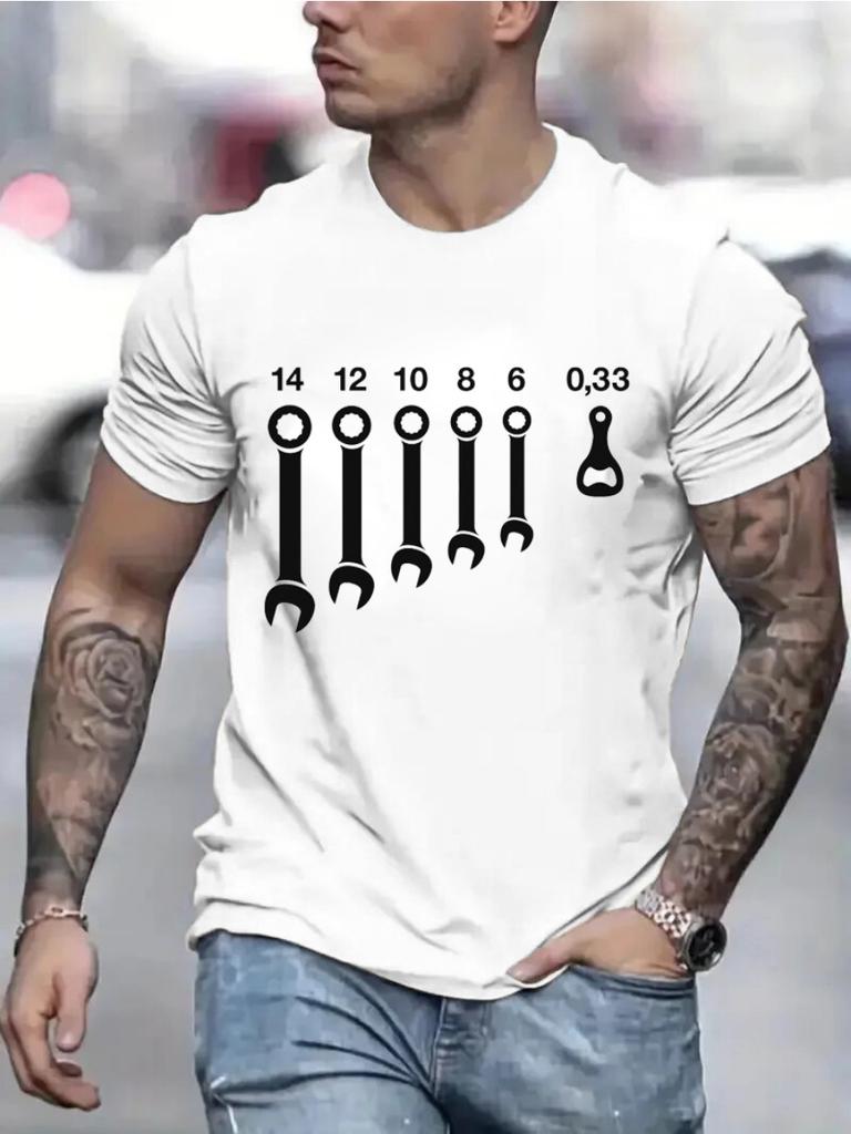 3d Printed T Shirts for Men Clothing Wrench Wrenches Beer Bottle Opener Tools Humorous T-Shirts Crewneck Tees Short Sleeve Oversized Tops