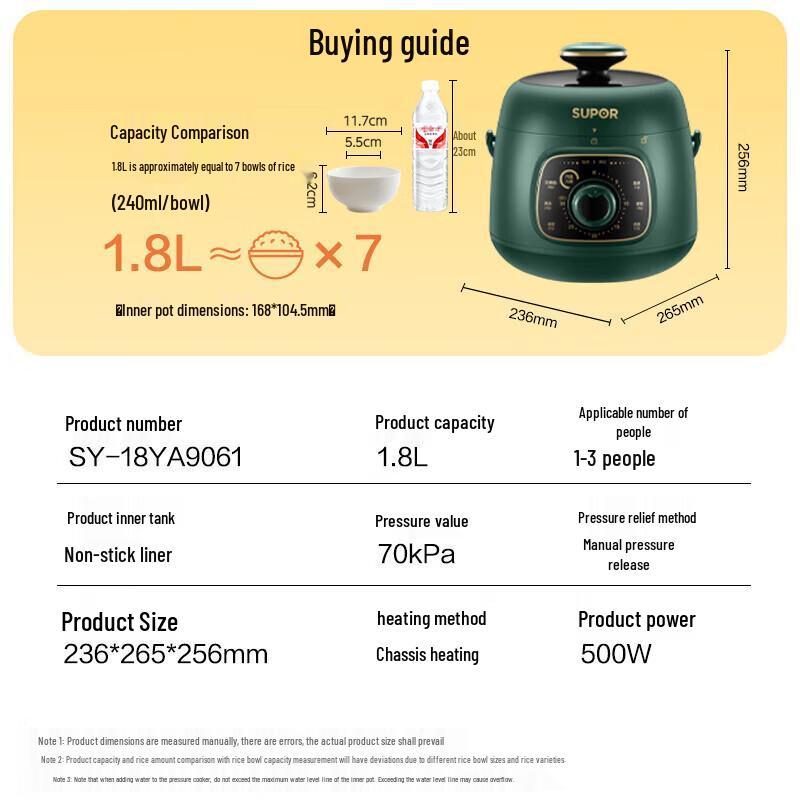 SUPOR QC Series Mini Electric Pressure Cooker 1.8L CN plug (adapter included)