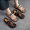 Johnature Genuine Leather Soft Sole Women's Shoes Vintage Round Toe Lace-up Versatile Comfortable Flat Shoes