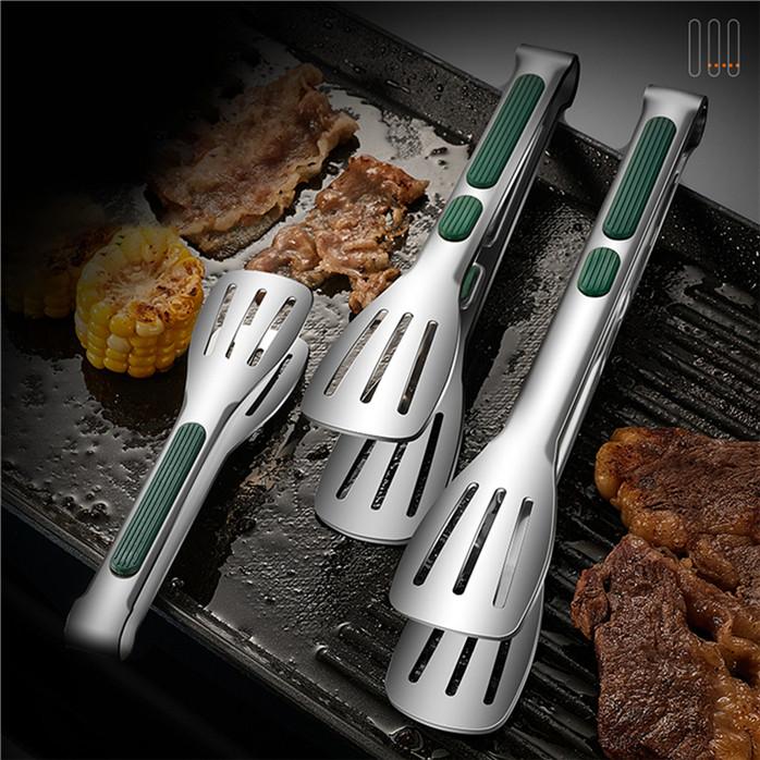 Stainless Steel Food Tongs with Silicone Handle Non-Slip BBQ Grill Clamp Cooking Buffet Kitchen Tools
