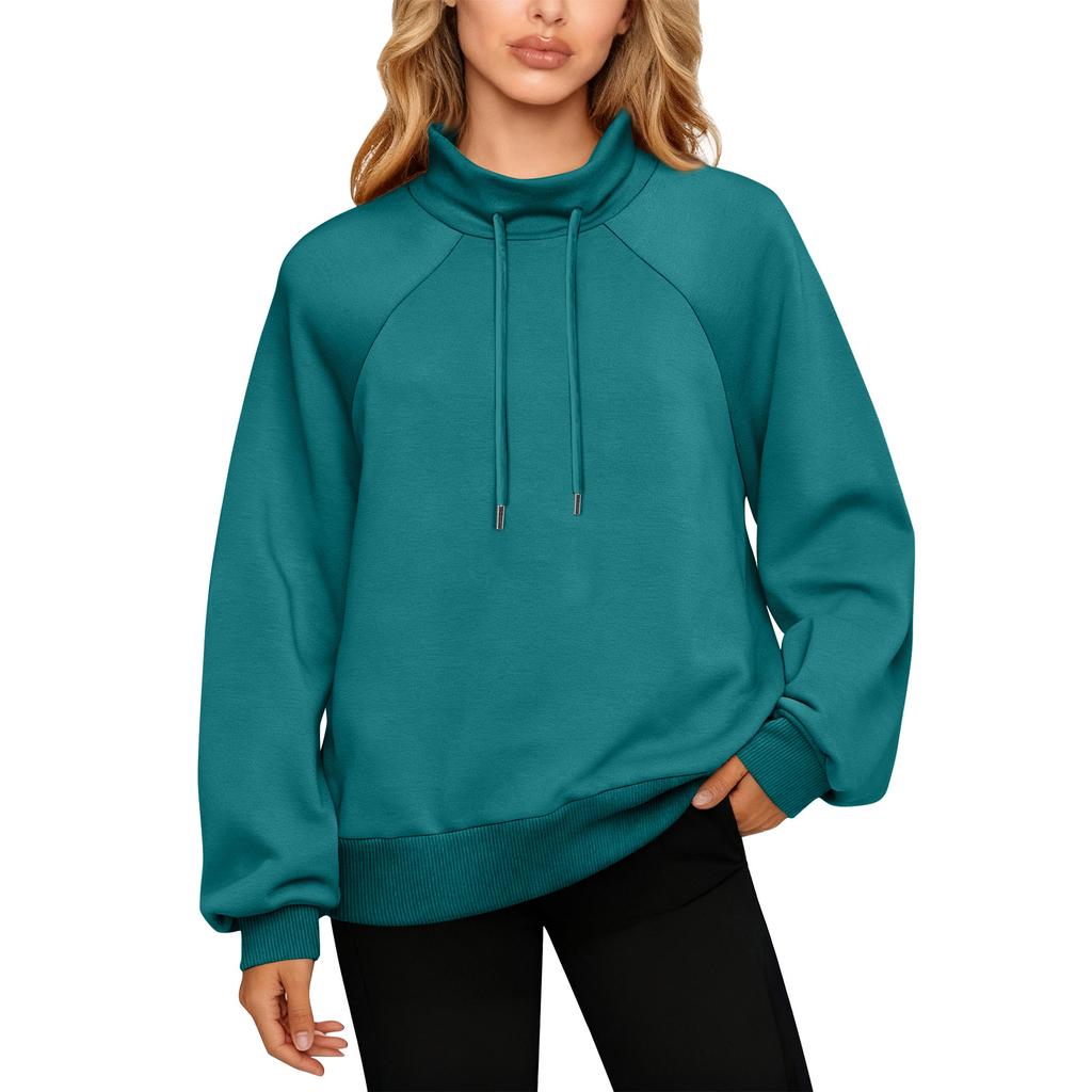 Women's Stand Collar Sweatshirt Oversized Turtleneck Drawstring Pullover Long Sleeve Top