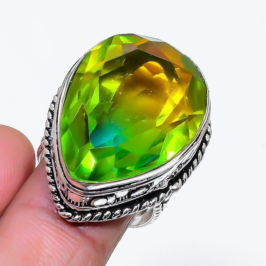 Natural Bi-Color Tourmaline 925 Sterling Silver Jewelry Ring Size 8 AR-18736