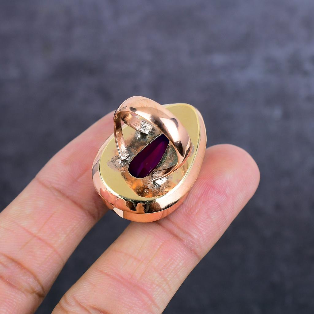 Bi-Color Tourmaline Gemstone Copper Jewelry Ring Size 7