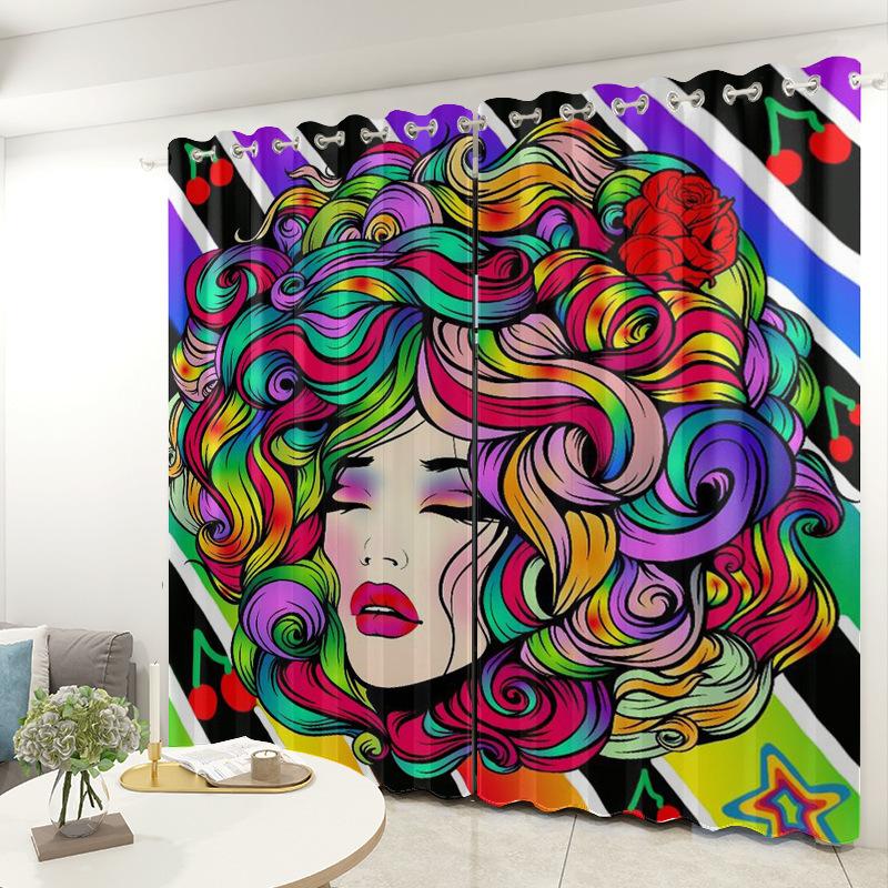 African American Female Curtain Fabric Bedroom Living Room Balcony Blackout Curtain Office Hotel Insulation Curtain