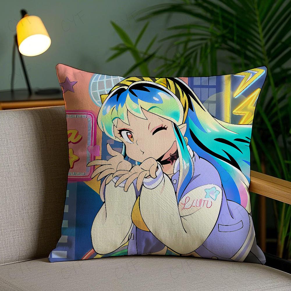 Urusei Yatsura Anime Game Pillow Case Anti-Dustmite Pillowcase Invisible Zipper Silky Short Plush Sofa Cushion Cover
