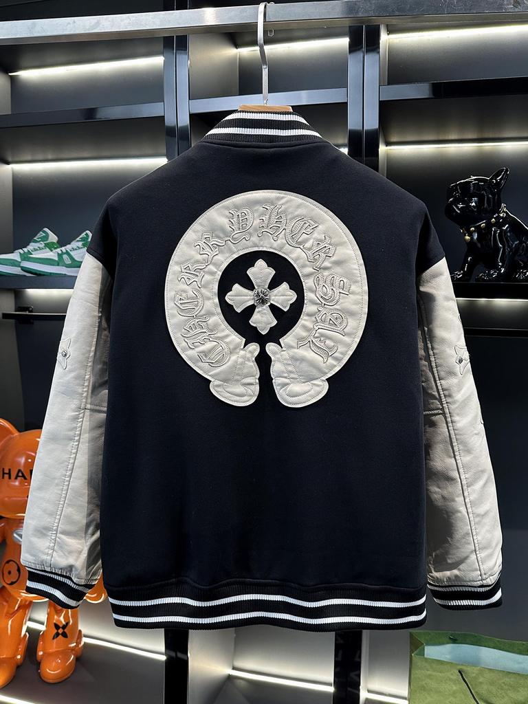 Men's European-Style Retro Embroidered Hoodie Jacket with Leather Patches - Autumn/Winter Trendy Baseball Uniform