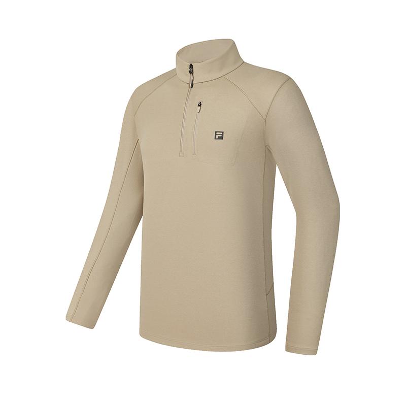 Fila Casual Stand Collar Half Zip Long Sleeve Pocket T-Shirt Men Tops Chestnut A11M517202FDK