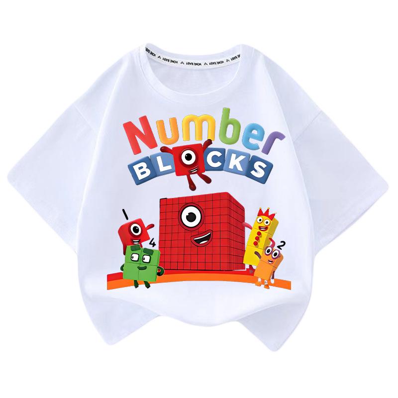 Numberblocks Co-branded Boys Summer Anime T-Shirt - Cotton 130 cm белый